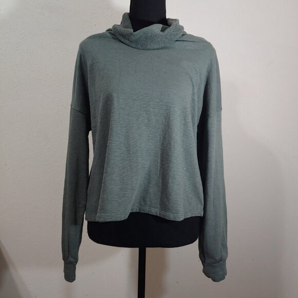 Bobi Los Angeles French Terry Cropped Long Sleeve Turtle Neck Top - Picture 1 of 6
